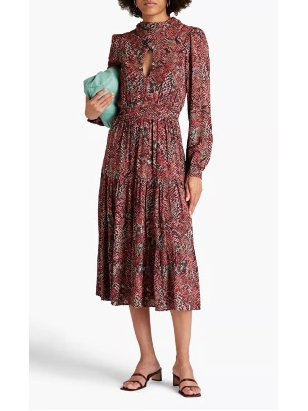 NICHOLAS Red Multi-Print Keyhole Midi Dress